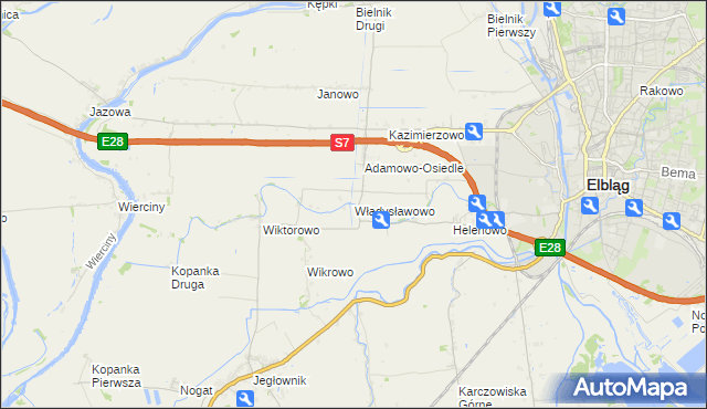 mapa Władysławowo gmina Elbląg, Władysławowo gmina Elbląg na mapie Targeo