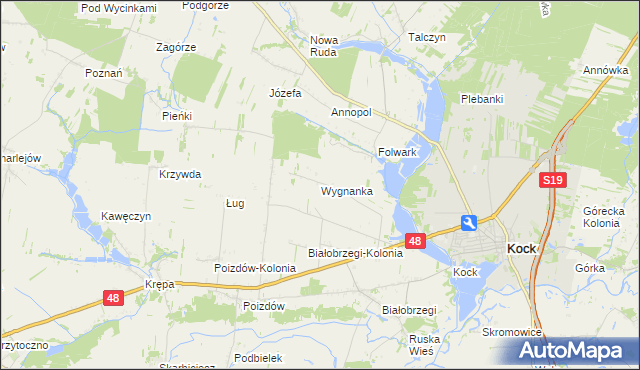 mapa Wygnanka gmina Kock, Wygnanka gmina Kock na mapie Targeo