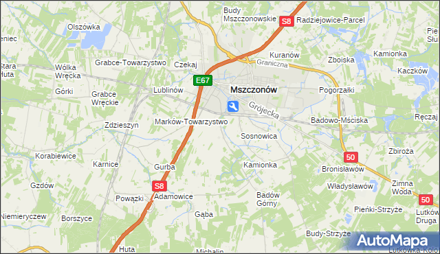 mapa Wymysłów gmina Mszczonów, Wymysłów gmina Mszczonów na mapie Targeo