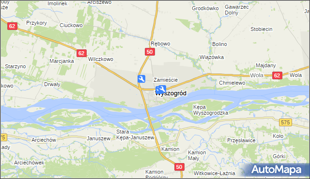 mapa Wyszogród powiat płocki, Wyszogród powiat płocki na mapie Targeo