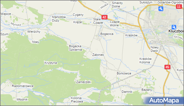mapa Żabiniec gmina Kluczbork, Żabiniec gmina Kluczbork na mapie Targeo
