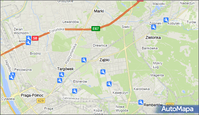 mapa Ząbki powiat wołomiński, Ząbki powiat wołomiński na mapie Targeo