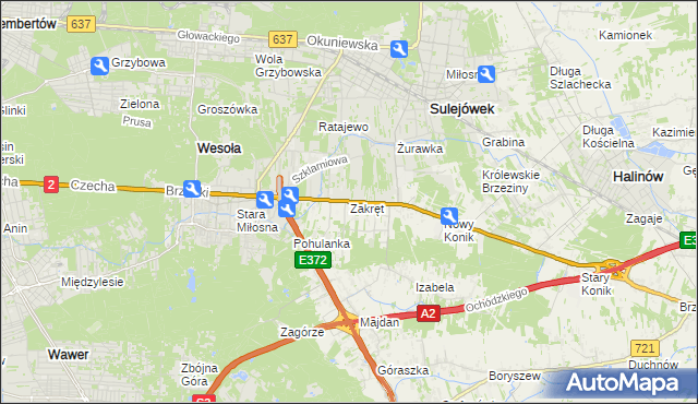 mapa Zakręt gmina Wiązowna, Zakręt gmina Wiązowna na mapie Targeo