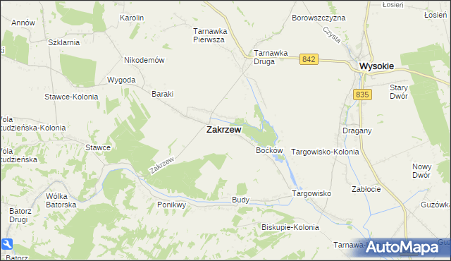 mapa Zakrzew-Kolonia gmina Zakrzew, Zakrzew-Kolonia gmina Zakrzew na mapie Targeo