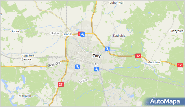 mapa Żary, Żary na mapie Targeo