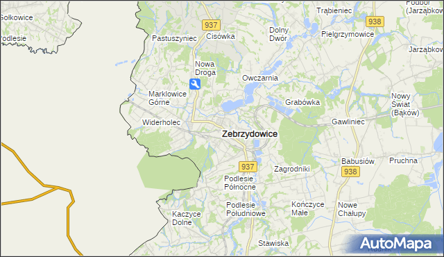 mapa Zebrzydowice powiat cieszyński, Zebrzydowice powiat cieszyński na mapie Targeo