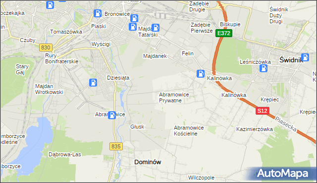 mapa Abramowice Prywatne, Abramowice Prywatne na mapie Targeo