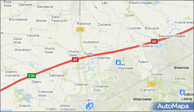 mapa Adamów gmina Grodzisk Mazowiecki, Adamów gmina Grodzisk Mazowiecki na mapie Targeo