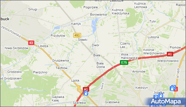 mapa Biała gmina Kłobuck, Biała gmina Kłobuck na mapie Targeo