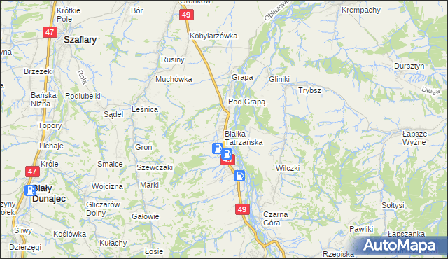 mapa Białka Tatrzańska, Białka Tatrzańska na mapie Targeo
