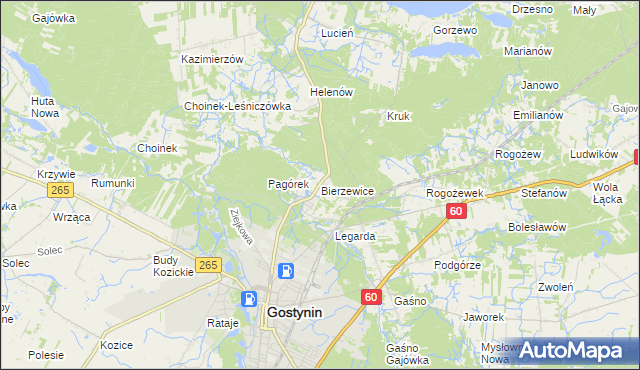 mapa Bierzewice, Bierzewice na mapie Targeo