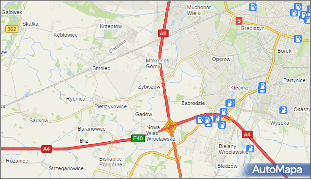 mapa Cesarzowice gmina Kąty Wrocławskie, Cesarzowice gmina Kąty Wrocławskie na mapie Targeo