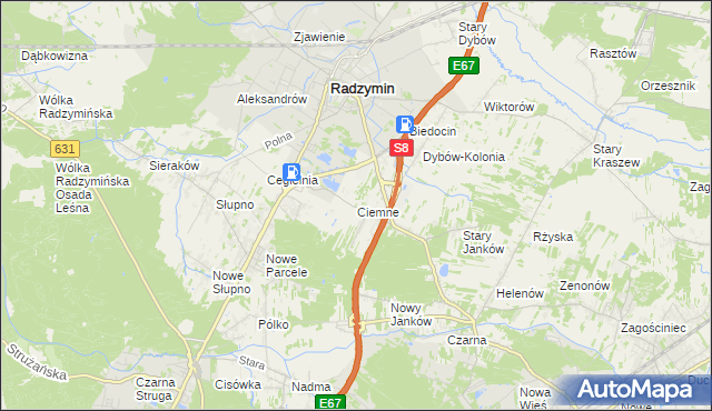 mapa Ciemne gmina Radzymin, Ciemne gmina Radzymin na mapie Targeo