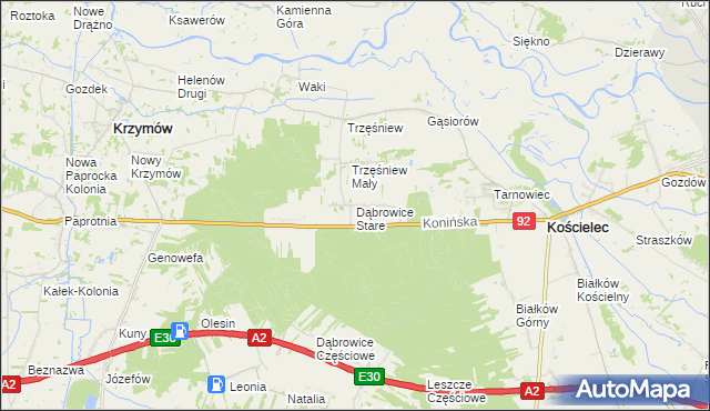 mapa Dąbrowice Stare, Dąbrowice Stare na mapie Targeo