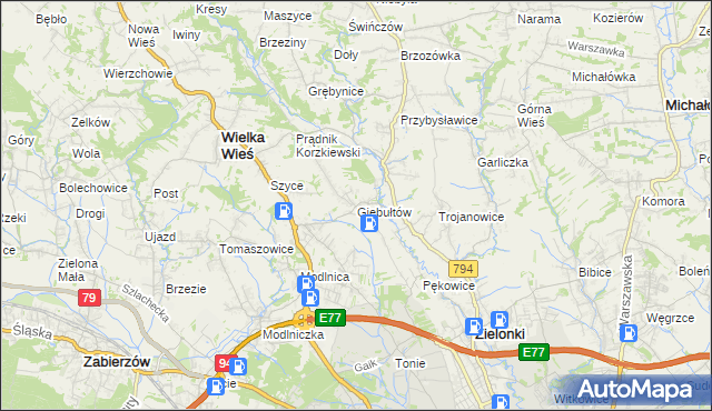 mapa Giebułtów gmina Wielka Wieś, Giebułtów gmina Wielka Wieś na mapie Targeo