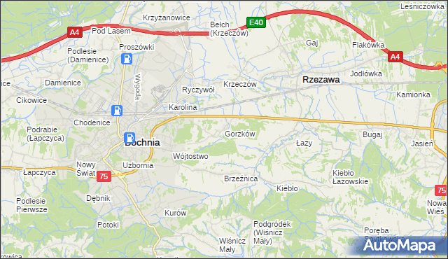 mapa Gorzków gmina Bochnia, Gorzków gmina Bochnia na mapie Targeo