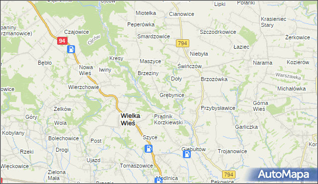 mapa Grębynice, Grębynice na mapie Targeo