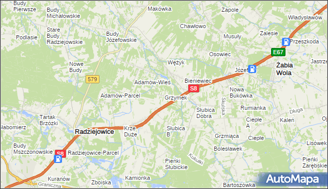 mapa Grzymek, Grzymek na mapie Targeo