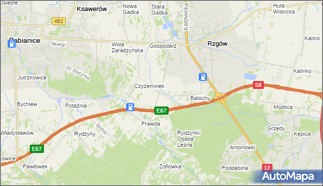 mapa Guzew gmina Rzgów, Guzew gmina Rzgów na mapie Targeo