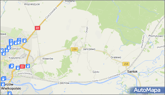 mapa Janczewo gmina Santok, Janczewo gmina Santok na mapie Targeo