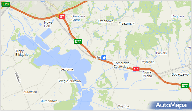 mapa Janów gmina Elbląg, Janów gmina Elbląg na mapie Targeo