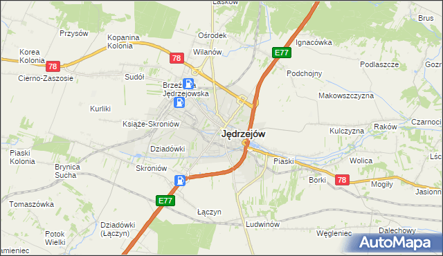 mapa Jędrzejów, Jędrzejów na mapie Targeo