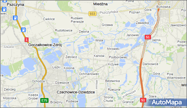 mapa Kaniów gmina Bestwina, Kaniów gmina Bestwina na mapie Targeo