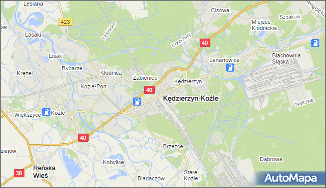 mapa Kędzierzyna-Koźle, Kędzierzyn-Koźle na mapie Targeo