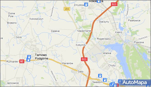 mapa Kobylniki gmina Rokietnica, Kobylniki gmina Rokietnica na mapie Targeo