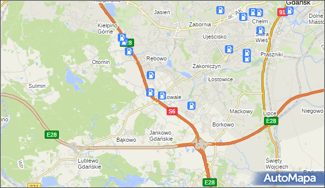 mapa Kowale gmina Kolbudy, Kowale gmina Kolbudy na mapie Targeo