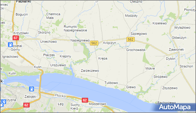 mapa Krępa gmina Dobrzyń nad Wisłą, Krępa gmina Dobrzyń nad Wisłą na mapie Targeo