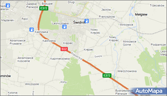 mapa Krępiec gmina Mełgiew, Krępiec gmina Mełgiew na mapie Targeo