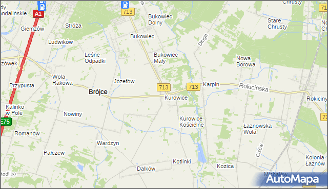 mapa Kurowice gmina Brójce, Kurowice gmina Brójce na mapie Targeo