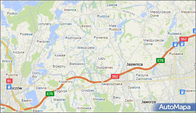 mapa Łazy gmina Jasienica, Łazy gmina Jasienica na mapie Targeo