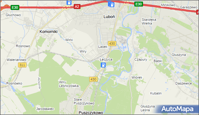 mapa Łęczyca gmina Komorniki, Łęczyca gmina Komorniki na mapie Targeo