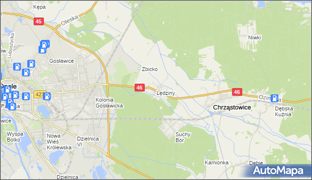 mapa Lędziny gmina Chrząstowice, Lędziny gmina Chrząstowice na mapie Targeo