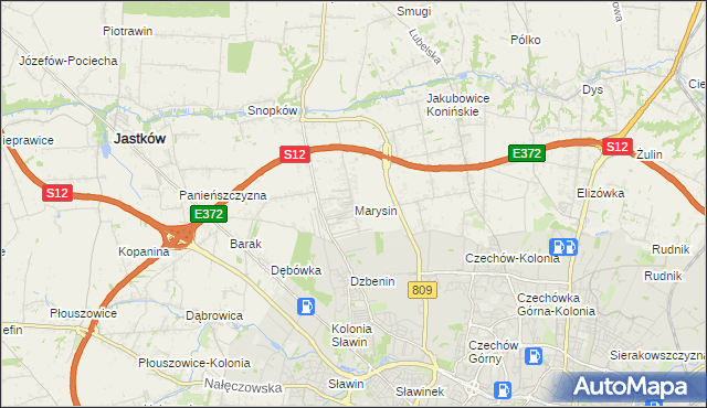 mapa Marysin gmina Jastków, Marysin gmina Jastków na mapie Targeo