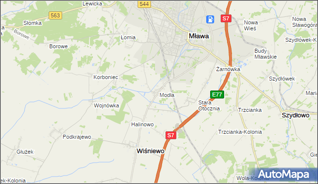 mapa Modła gmina Wiśniewo, Modła gmina Wiśniewo na mapie Targeo