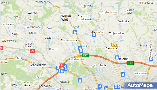 mapa Modlnica, Modlnica na mapie Targeo