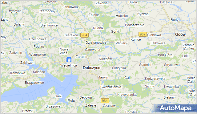 mapa Niezdów gmina Dobczyce, Niezdów gmina Dobczyce na mapie Targeo