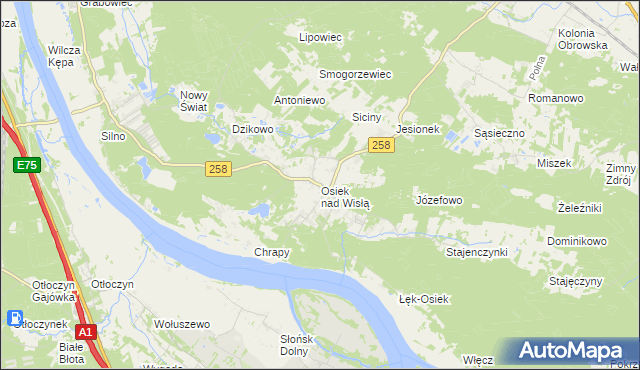 mapa Osiek nad Wisłą, Osiek nad Wisłą na mapie Targeo