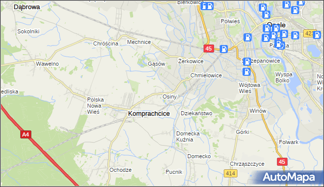 mapa Osiny gmina Komprachcice, Osiny gmina Komprachcice na mapie Targeo