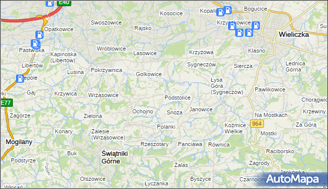 mapa Podstolice gmina Wieliczka, Podstolice gmina Wieliczka na mapie Targeo