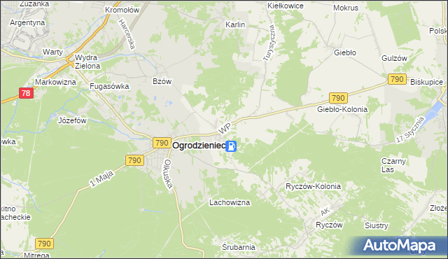 mapa Podzamcze gmina Ogrodzieniec, Podzamcze gmina Ogrodzieniec na mapie Targeo