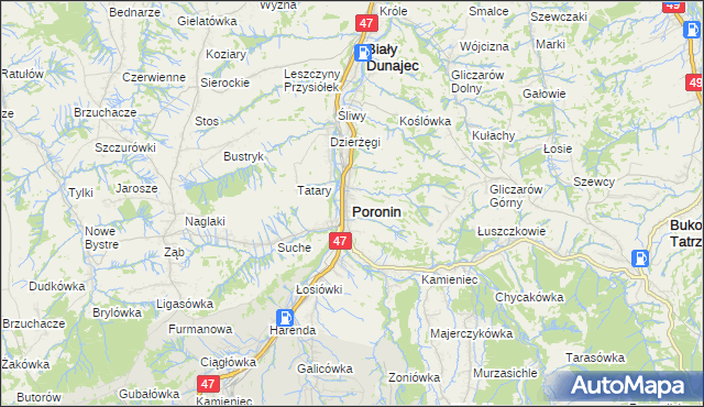 mapa Poronin, Poronin na mapie Targeo