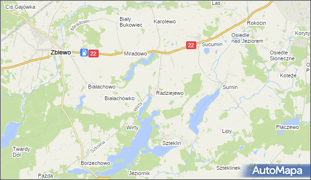 mapa Radziejewo gmina Zblewo, Radziejewo gmina Zblewo na mapie Targeo