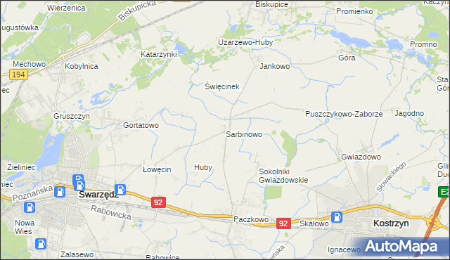 mapa Sarbinowo gmina Swarzędz, Sarbinowo gmina Swarzędz na mapie Targeo