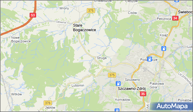 mapa Struga gmina Stare Bogaczowice, Struga gmina Stare Bogaczowice na mapie Targeo