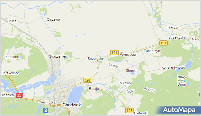 mapa Strzelce gmina Chodzież, Strzelce gmina Chodzież na mapie Targeo