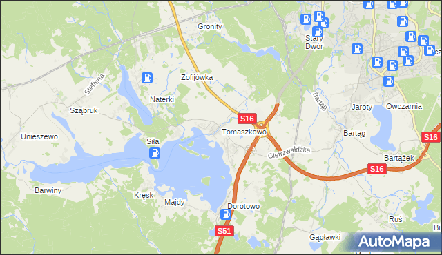 mapa Tomaszkowo, Tomaszkowo na mapie Targeo